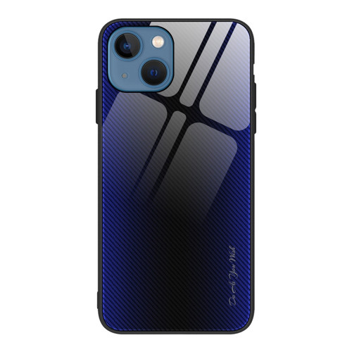 iPhone 15 Texture Gradient Glass TPU Phone Case - Dark Blue