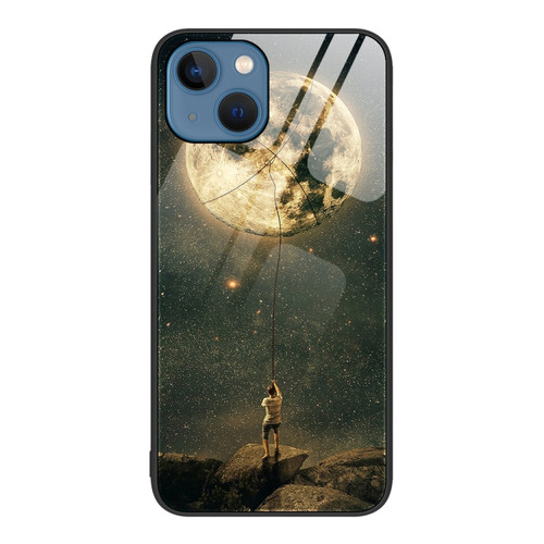 iPhone 15 Colorful Painted Glass Phone Case - Moon