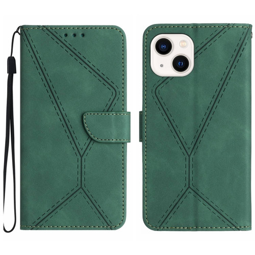 iPhone 15 Plus Stitching Embossed Leather Phone Case - Green