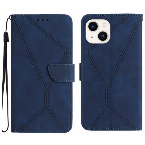 iPhone 15 Plus Stitching Embossed Leather Phone Case - Blue