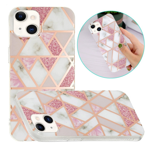 Electroplating Soft TPU Phone Case iPhone 15 Plus - Pink White Rhombus