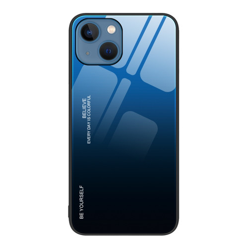 iPhone 15 Plus Gradient Color Glass Phone Case - Blue Black