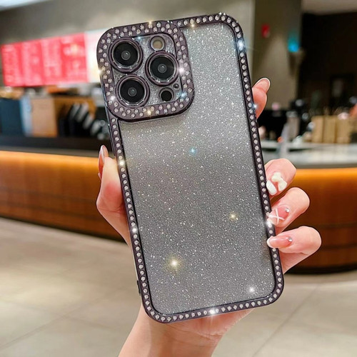 iPhone 14 Pro Max Diamond Gradient Glitter Plated TPU Phone Case - Black