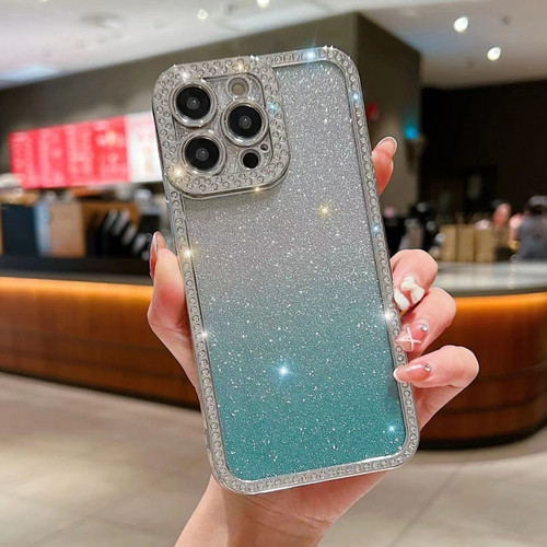 iPhone 14 Pro Max Diamond Gradient Glitter Plated TPU Phone Case - Green
