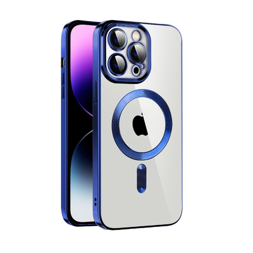 iPhone 14 Pro Max CD Texture Plating TPU MagSafe Phone Case with Lens Film - Royal Blue