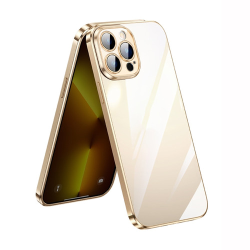 iPhone 14 Pro Max SULADA Lens Protector Plated Clear Case - Gold