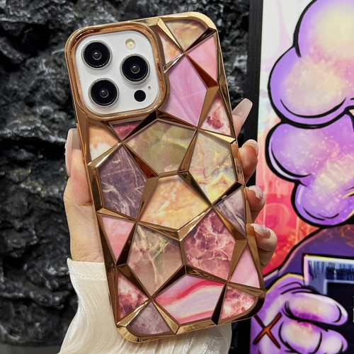 iPhone 14 Pro Max Water Cube Marble Electroplating TPU Phone Case - Gold