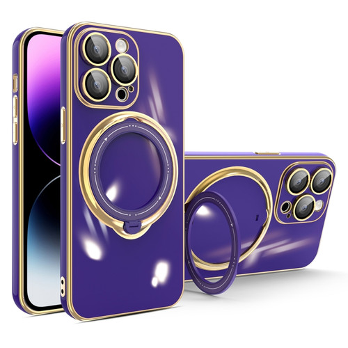 iPhone 14 Pro Max Multifunction Electroplating MagSafe Holder Phone Case - Dark Purple