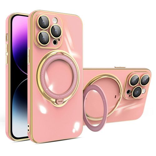 iPhone 14 Pro Max Multifunction Electroplating MagSafe Holder Phone Case - Pink