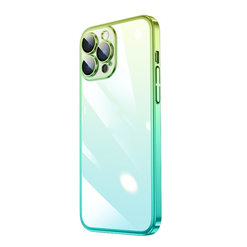 iPhone 14 Pro Max Transparent Electroplated PC Gradient Phone Case  - Cyan-blue Green