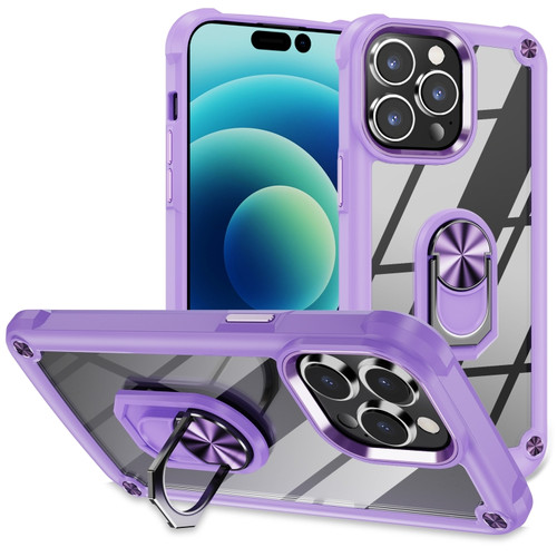 iPhone 14 Pro Max TPU + PC Lens Protection Phone Case with Ring Holder - Purple