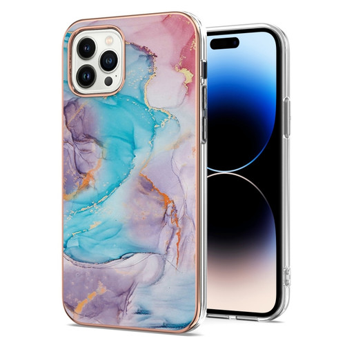 iPhone 14 Pro Max Electroplating Pattern IMD TPU Shockproof Case - Milky Way Blue Marble