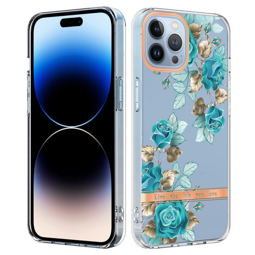 iPhone 14 Pro Max Flowers and Plants Series IMD TPU Phone Case  - Blue Rose