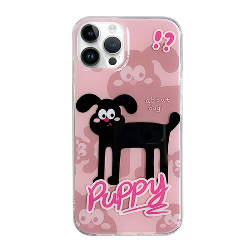 iPhone 14 Pro Max IMD Cute Animal Pattern Phone Case - Black Puppy