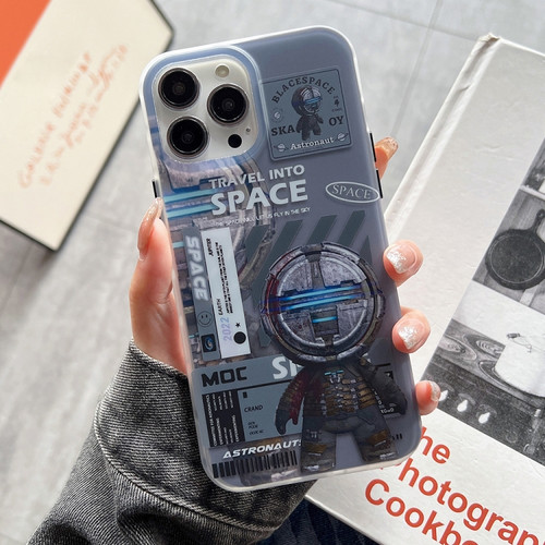 iPhone 14 Pro Max Dual-side IMD Astronaut Frosted Phone Case - Blue Grey