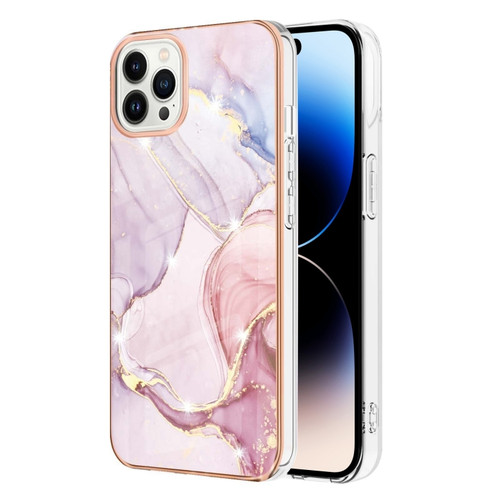 iPhone 14 Pro Max Electroplating Marble Pattern Dual-side IMD TPU Shockproof Phone Case - Rose Gold 005