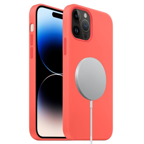 iPhone 14 Pro Max MagSafe Liquid Silicone Full Coverage Phone Case - Pink Orange