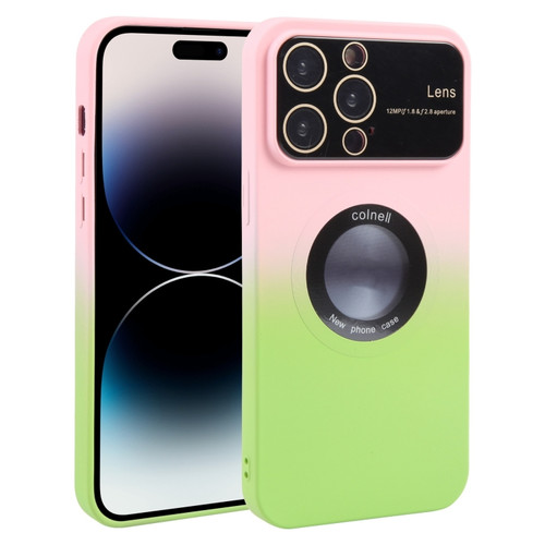 iPhone 14 Pro Max Gradient Silicone Shockproof Magsafe Phone Case with Lens Film - Pink Green