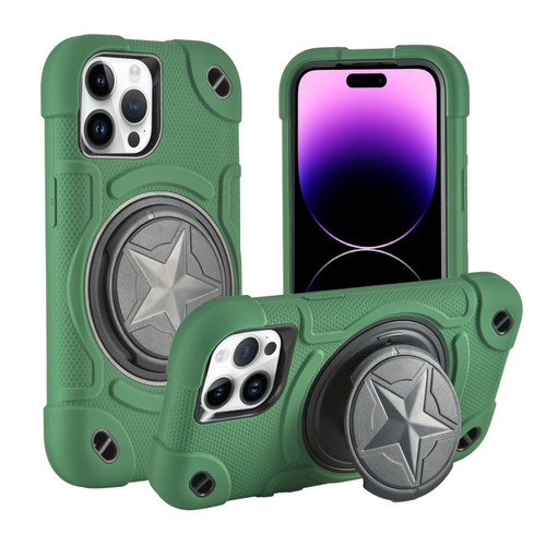 iPhone 14 Pro Max Shield PC Hybrid Silicone Phone Case - Dark Green+Black