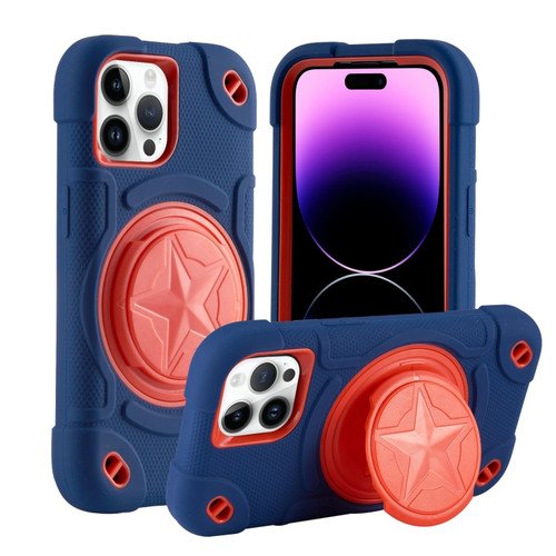 iPhone 14 Pro Max Shield PC Hybrid Silicone Phone Case - Navy+Red