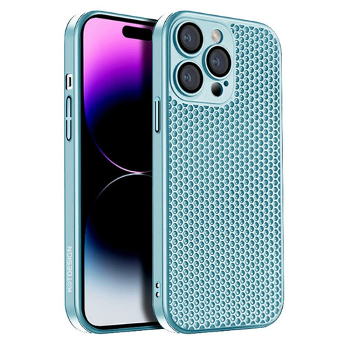 iPhone 14 Pro Max Honeycomb Radiating PC Phone Case - Sky Blue