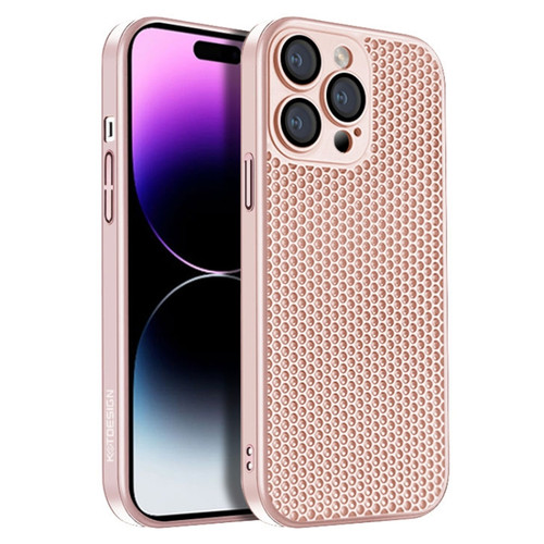 iPhone 14 Pro Max Honeycomb Radiating PC Phone Case - Pink