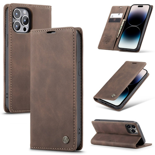 iPhone 14 Pro Max CaseMe-013 Multifunctional Retro Frosted Leather Phone Case  - Coffee