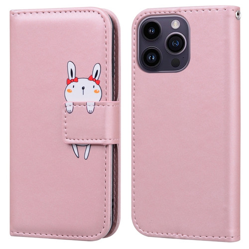 iPhone 14 Pro Max Cartoon Buckle Horizontal Flip Leather Phone Case - Pink