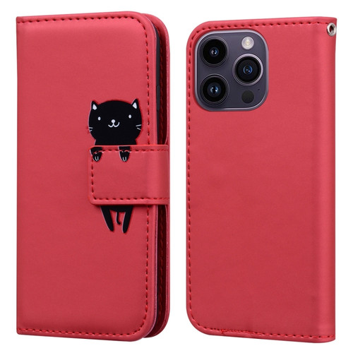 iPhone 14 Pro Max Cartoon Buckle Horizontal Flip Leather Phone Case - Red