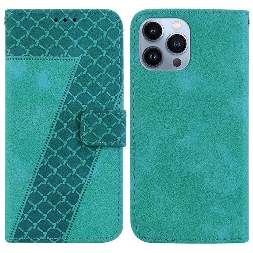iPhone 14 Pro Max 7-shaped Embossed Leather Phone Case - Green