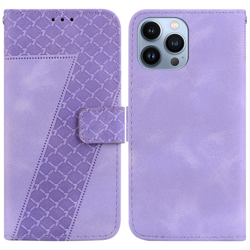 iPhone 14 Pro Max 7-shaped Embossed Leather Phone Case - Purple