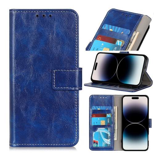 iPhone 14 Pro Max Retro Crazy Horse Texture Horizontal Flip Leather Phone Case  - Blue
