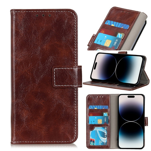 iPhone 14 Pro Max Retro Crazy Horse Texture Horizontal Flip Leather Phone Case  - Brown