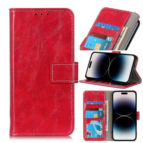 iPhone 14 Pro Max Retro Crazy Horse Texture Horizontal Flip Leather Phone Case   - Red