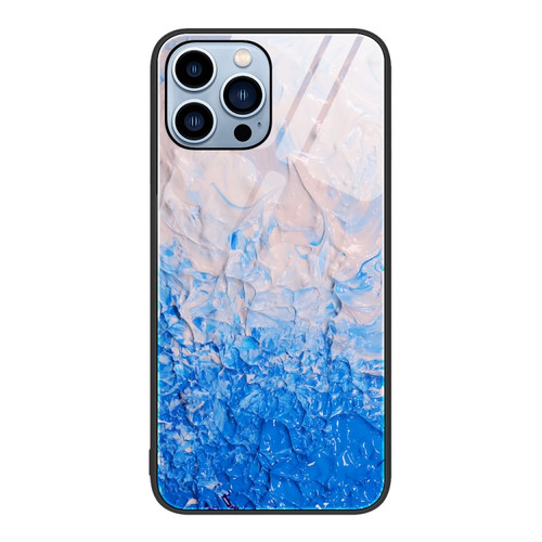 iPhone 14 Pro Max Marble Pattern Glass Protective Phone Case  - Ocean Waves