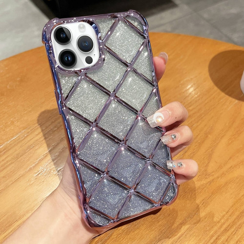 iPhone 14 Pro Max 3D Diamond Lattice Laser Engraving Glitter Paper Phone Case - Gradient Purple