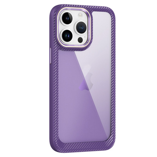 iPhone 14 Pro Max Carbon Fiber Transparent Back Panel Phone Case - Purple