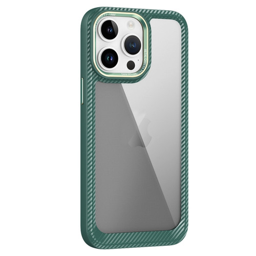 iPhone 14 Pro Max Carbon Fiber Transparent Back Panel Phone Case - Green