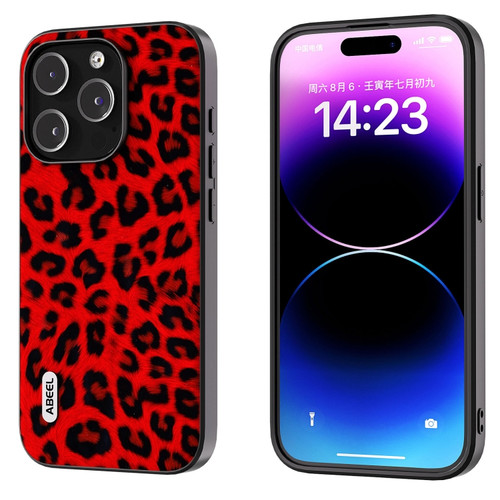 iPhone 14 Pro Max ABEEL Black Edge Leopard Phone Case - Red Leopard