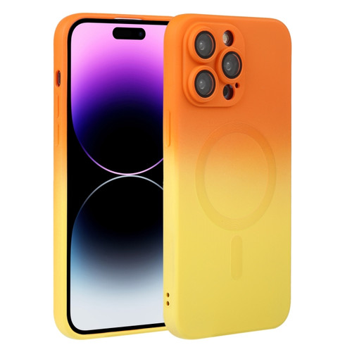 iPhone 14 Pro Max Liquid TPU Silicone Gradient MagSafe Phone Case - Orange Yellow
