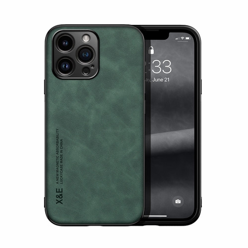 iPhone 14 Pro Max Skin Feel Magnetic Leather Back Phone Case - Green