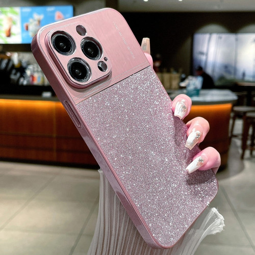 iPhone 14 Pro Max Metallic Glitter Powder Shockproof Phone Case - Pink