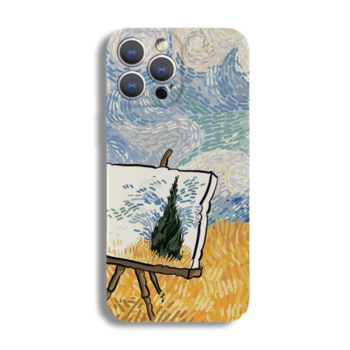 iPhone 14 Pro Max Precise Hole Oil Painting Pattern PC Phone Case - Landscape Painting