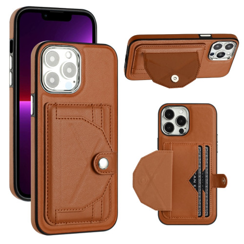 iPhone 14 Pro Max Shockproof Leather Phone Case with Card Holder - Brown