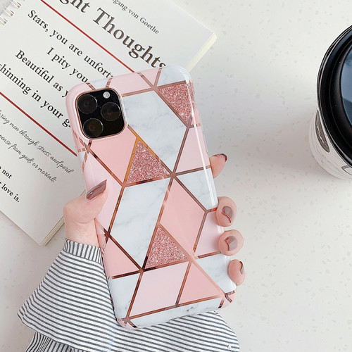 iPhone 11 Plating Colorful Geometric Pattern Mosaic Marble TPU Mobile Phone Case - Pink PJ1