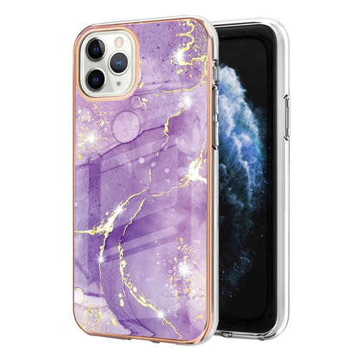 iPhone 11 Pro Electroplating Marble Pattern Dual-side IMD TPU Shockproof Case - Purple 002