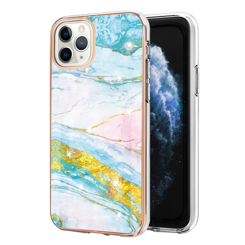 iPhone 11 Pro Electroplating Marble Pattern Dual-side IMD TPU Shockproof Case - Green 004