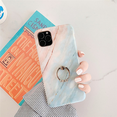 iPhone 11 Pro Max TPU Smooth Marble with Ring Metal Rhinestone Bracket Mobile Phone Protective Case - Granite Q3