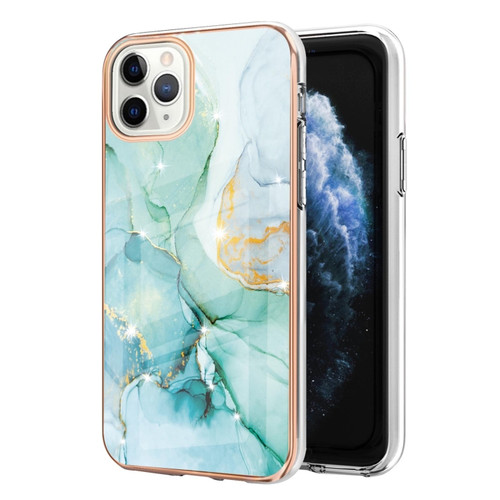 iPhone 11 Pro Max Electroplating Marble Pattern Dual-side IMD TPU Shockproof Case - Green 003