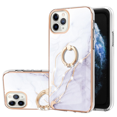iPhone 11 Pro Max Electroplating Marble Pattern IMD TPU Shockproof Case with Ring Holder - White 006